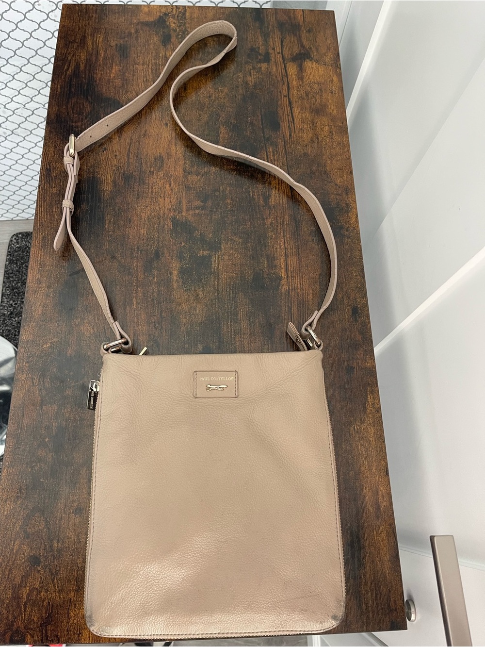 Paul Costelloe Neutral Beige Leather Crossbody Bag